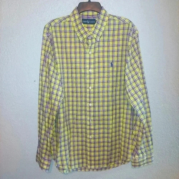 Ralph Lauren Shirt Men's XL Yellow Plaid Long Sleeve Button Down Cotton - Picture 1 of 6